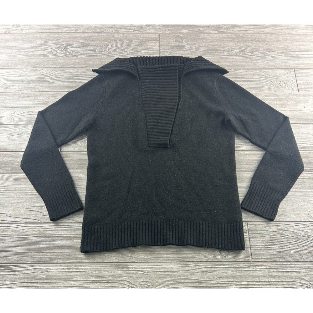 J. Crew Cashmere 1/4 Zip Sweater Hoodie Womens Medium Black Collared RN77388